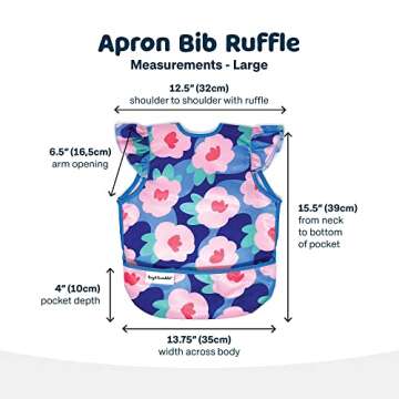 Tiny Twinkle Mess Proof Baby Bib - Waterproof Baby Apron - Machine Washable - PVC, BPA, & Phthalate Free - Great Travel Bib for Baby Eating - Baby Food Bibs (Floral Blue, Small 6-24 Months)
