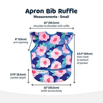 Tiny Twinkle Mess Proof Baby Bib - Waterproof Baby Apron - Machine Washable - PVC, BPA, & Phthalate Free - Great Travel Bib for Baby Eating - Baby Food Bibs (Floral Blue, Small 6-24 Months)