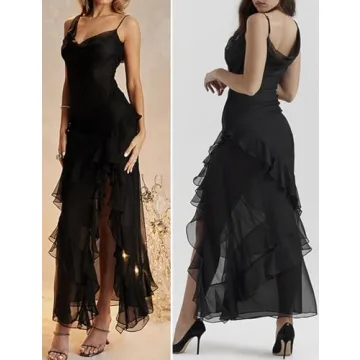 Meilun Cowl Neck Ruffle Maxi Dress for Women