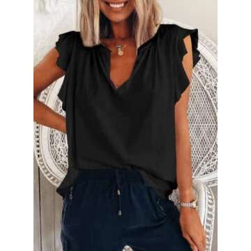 Stylish Dokotoo Women's Ruffle Cap Sleeve Tank Tops