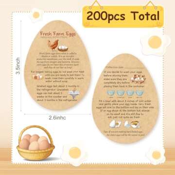 Kisston 200 Pcs Fresh Farm Eggs Handling Instructions Cards 3.5 x 2.6 Inch Reusable Egg Carton Stamp...