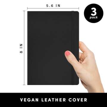 PAPERAGE Lined Journal Notebooks, 3 Pack, (Black, Grey & White), 160 Pages, Medium 5.6 inches x 8 in...