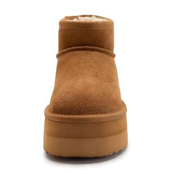 Xiakolaka Women's Classic Platform Mini Boots Winter Suede Anti-Slip Ankle Snow Chestnut Boots Size 7