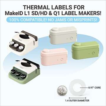 MakeID Label Tape Compatible with MakeID Label Makers L1 M1 Q1 Refills Waterproof Laminated Custom Stickers Office Labels Replacement L-16F1 0.63" x 13' (16mm x 4m)