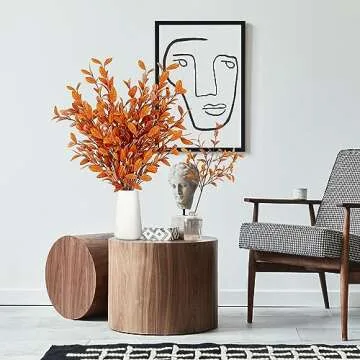 Sggvecsy 6 Pcs Artificial Fall Eucalyptus Stems Fall Eucalyptus Leaves Silk Autumn Leaf Branches Fall Decorations for Home Vase Thanksgiving Table Centerpieces Harvest Festival Decor (Orange)