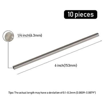 Tynulox 10Pcs 304 Stainless Steel Round Rod, 1/4" Diameter 6" Length Metal Solid Shaft Rods for Indu...