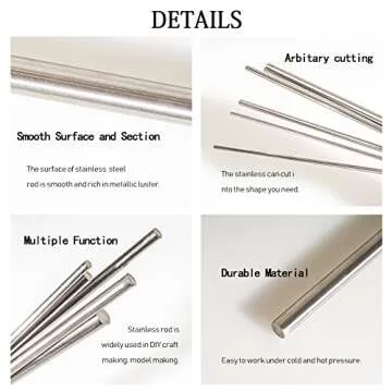 Tynulox 10Pcs Stainless Steel Round Rods for DIY Projects