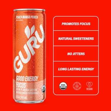 GURU Peach Mango Punch Organic Energy Drink - 140MG Caffeine