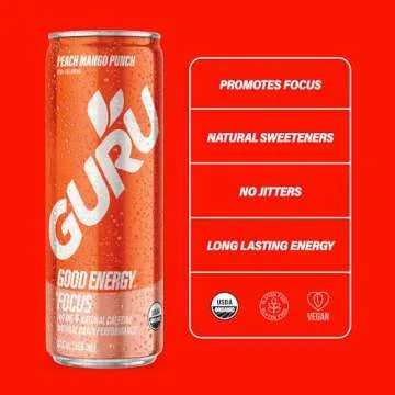 GURU Peach Mango Punch Organic Energy Drink - 140MG Caffeine
