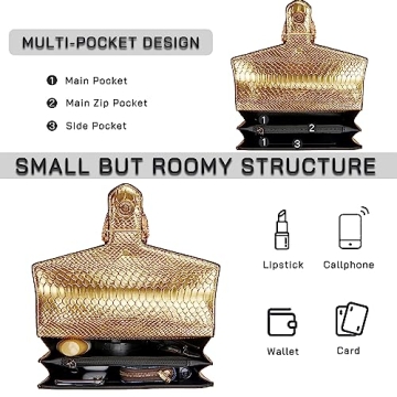 KOPNUR Women's Snake Print Crossbody Shoulder Bag PU Leather Satchel Chain Purse Evening Clutch Handbag Gold