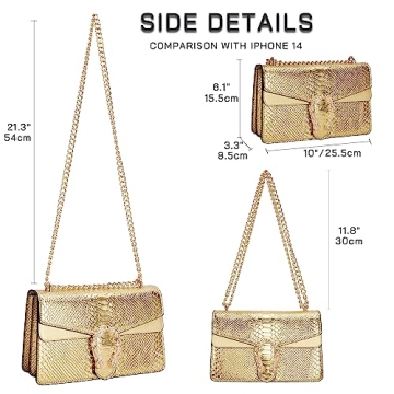 KOPNUR Women's Snake Print Crossbody Shoulder Bag PU Leather Satchel Chain Purse Evening Clutch Handbag Gold