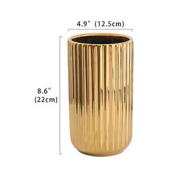 8.6 inch Gold Ceramic Flower Vase Home Decor Vase and Table Centerpieces Vase - Ideal Gifts for Frie...