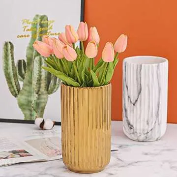 8.6 inch Gold Ceramic Flower Vase Home Decor Vase and Table Centerpieces Vase - Ideal Gifts for Friends and Family, Christmas, Wedding, Bridal Shower