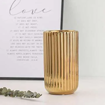 8.6 inch Gold Ceramic Flower Vase Home Decor Vase and Table Centerpieces Vase - Ideal Gifts for Friends and Family, Christmas, Wedding, Bridal Shower