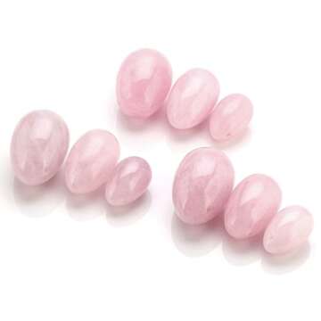 Top Plaza Yoni Eggs 3 Size Drilled Rose Crystal Quartz Eggs & 1 Massage Wand for Kegel Exercise,Yoni...