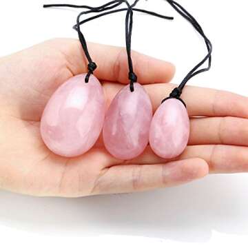 Top Plaza Yoni Eggs 3 Size Drilled Rose Crystal Quartz Eggs & 1 Massage Wand for Kegel Exercise,Yoni Pelvic Floor Muscles Massage Exercise to Gain Better Muscles Control,Health Care Gift for Women