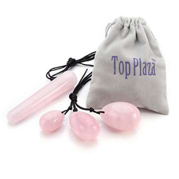 Top Plaza Yoni Eggs 3 Size Drilled Rose Crystal Quartz Eggs & 1 Massage Wand for Kegel Exercise,Yoni Pelvic Floor Muscles Massage Exercise to Gain Better Muscles Control,Health Care Gift for Women