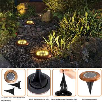 JKIMK Solar Ground Lights Outdoor Waterproof Flat Solar Lights Garden Solar Disk Lights Outdoor Floor Lights 12 LED 8 Pack for Garden Patio Pathway Landscape Driveway Yard Path Decor