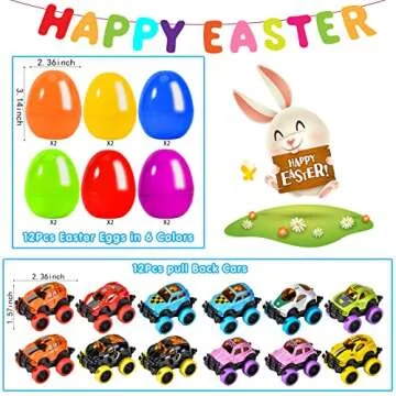SpringFlower Easter Egg Filled with Pull Back Monster Car Trucks for Kids
