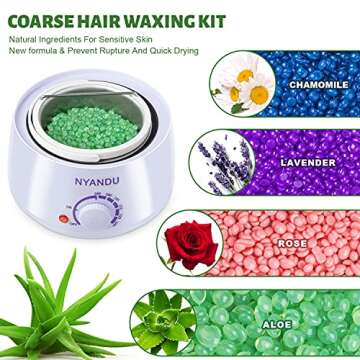 Waxing Kit for Women Men, NYANDU Wax Warmer for Hair Removal, 17.6 oz Wax Beads (5 Packs), Hard Wax ...