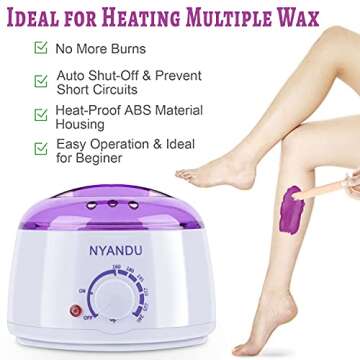 Waxing Kit for Women Men, NYANDU Wax Warmer for Hair Removal, 17.6 oz Wax Beads (5 Packs), Hard Wax Kit for Coarse Hair Facial Eyebrow Legs Armpit Bikini Brazilian, Professional Home Wax Machine