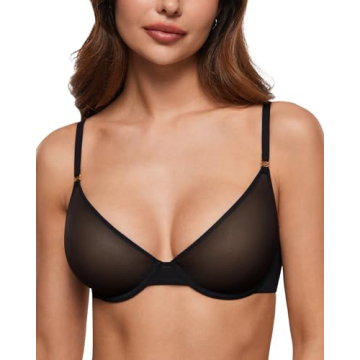 INLYRIC Women's Cosnufy Sheer Balconette Bra | Mesh, Unlined, Underwire, 36C