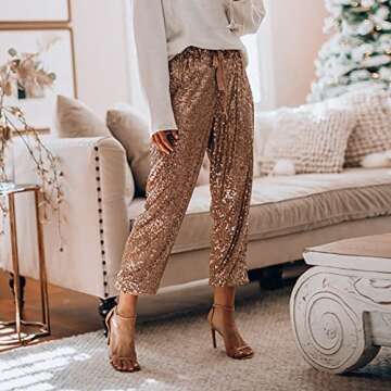 Sothread High Waisted Sequin Pants for Women