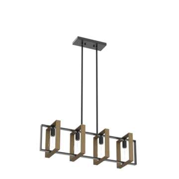 Ken & Ricky 36 inch Farmhouse Chandelier, Rustic Dining Room Light Fixture, 4-Light Kitchen Island Lighting Pool Table Pendant Light, Solid Wood and Metal Frame