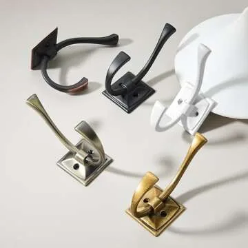 khtumeware Vintage Wall Hooks,5 Pack Coat Hooks Hardware Towel Hooks for Hanging Coats Champagne Bronze Robe Hooks Wall Mounted with Screws for Key, Towel, Bags, Cup.