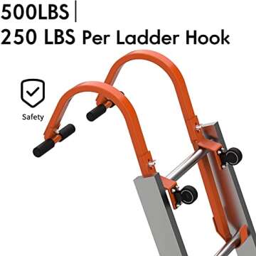 2 Pack Heavy Duty Roof Ladder Hook with Wheel,Extension Ladder Stabilizer for Roof with Rubber Grip T-Bar for Damage Prevention, Fast and Easy Setup to Access Steep Roofs