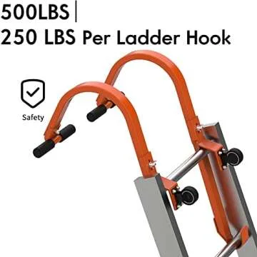 2 Pack Heavy Duty Roof Ladder Hook with Wheel,Extension Ladder Stabilizer for Roof with Rubber Grip T-Bar for Damage Prevention, Fast and Easy Setup to Access Steep Roofs