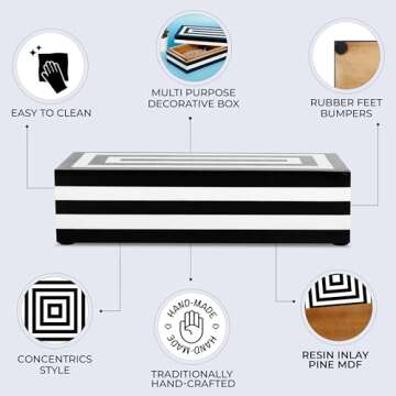 Handicrafts Home Handmade Concentric Collection Decorative Jewelry Box Organizer – Keepsakes, Trinkets, and Home Decor – Antique Coffee Table Storage, Memory Box, Farmhouse Style Decor, 10x4.5x2.5