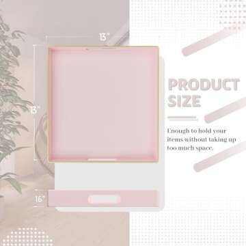 MAONAME Decorative Pink Serving Tray with Handles - 13"x13" for Home & Party Use