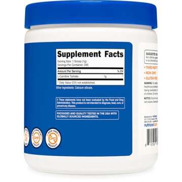 Nutricost L-Carnitine Tartrate Powder (250 Grams) - 1 Gram per Serving, 245 Servings