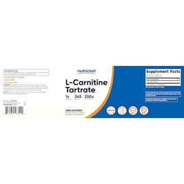 Nutricost L-Carnitine Tartrate Powder (250 Grams) - 1 Gram per Serving, 245 Servings