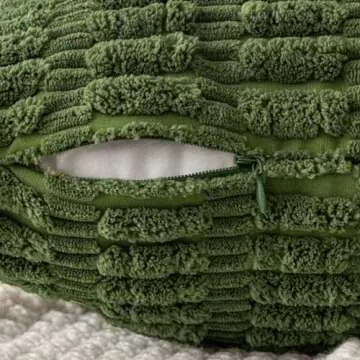 MIULEE Pack of 2 Moss Green Throw Pillow Covers 18x18 Inch Corduroy Decorative Couch Pillow Covers Soft Boho Striped Pillow Covers Spring Modern Farmhouse Home Decor for Sofa Living Room Bed