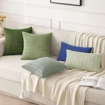 MIULEE Pack of 2 Moss Green Throw Pillow Covers 18x18 Inch Corduroy Decorative Couch Pillow Covers Soft Boho Striped Pillow Covers Spring Modern Farmhouse Home Decor for Sofa Living Room Bed