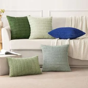 MIULEE Pack of 2 Moss Green Throw Pillow Covers 18x18 Inch Corduroy Decorative Couch Pillow Covers Soft Boho Striped Pillow Covers Spring Modern Farmhouse Home Decor for Sofa Living Room Bed