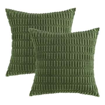 MIULEE Pack of 2 Moss Green Throw Pillow Covers 18x18 Inch Corduroy Decorative Couch Pillow Covers Soft Boho Striped Pillow Covers Spring Modern Farmhouse Home Decor for Sofa Living Room Bed