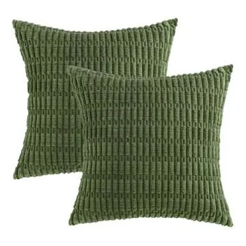 MIULEE Pack of 2 Moss Green Throw Pillow Covers 18x18 Inch Corduroy Decorative Couch Pillow Covers Soft Boho Striped Pillow Covers Spring Modern Farmhouse Home Decor for Sofa Living Room Bed