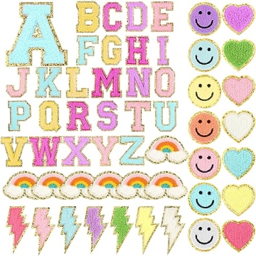 Glitter Chenille Letter Patches DIY Rainbow Preppy Crafts