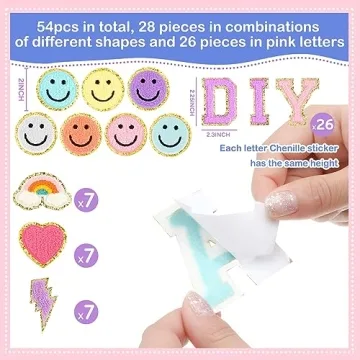 Glitter Chenille Letter Patches DIY Rainbow Preppy Crafts