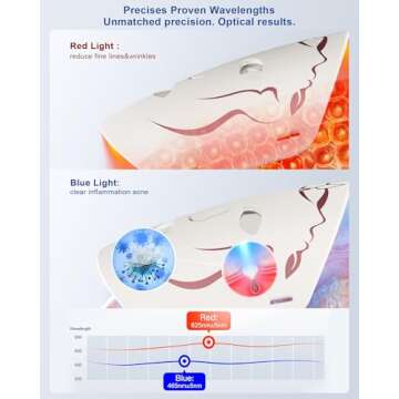 Red Light therapy Mask for Face Wrinkles,Blue Light therapy for Face Acne,Silicone Portable Led Facial Mask Light Therapy for Full Face Even Skin Tone,Fine Lines&Wrinkles,10- Min Treatment,Wired