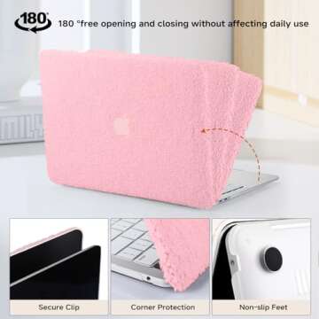 BYCeKe Compatible with MacBook Air 13.6 inch Case 2022 2023 2024 Release M3 A3113 M2 A2681, Soft Fluffy Fuzzy Plush Faux Fur Leather Hard Shell Case&Keyboard Cover for Mac Air 13.6 Laptop, Pink