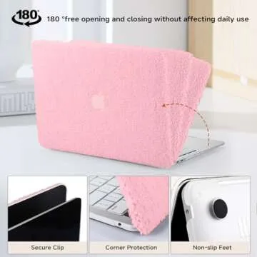 BYCeKe Compatible with MacBook Air 13.6 inch Case 2022 2023 2024 Release M3 A3113 M2 A2681, Soft Fluffy Fuzzy Plush Faux Fur Leather Hard Shell Case&Keyboard Cover for Mac Air 13.6 Laptop, Pink