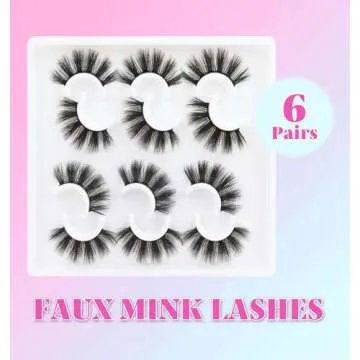 Losha Lashes 6 Pairs Fluffy False Eyelashes for Women 20mm Long Dramatic Faux Mink Strip 5D Lashes Pack for Gorgeous Makeup