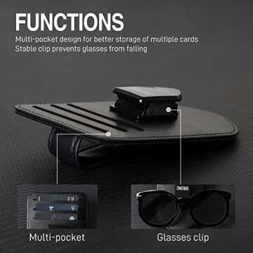 ORUNC Sunglasses Clip for Car Visor, Universal Sunglass Holder for Card Storage, Auto Interior Accessories Pocket Organizer with Eyeglass and Credit Card (Black)