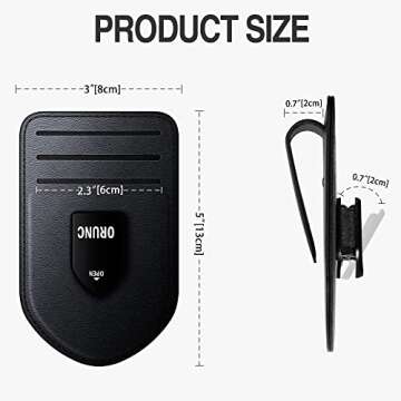 ORUNC Sunglasses Clip for Car Visor, Universal Sunglass Holder for Card Storage, Auto Interior Accessories Pocket Organizer with Eyeglass and Credit Card (Black)