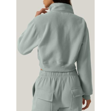 Stylish QINSEN Half Zip Crop Sweatshirt for Women