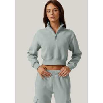 Stylish QINSEN Half Zip Crop Sweatshirt for Women